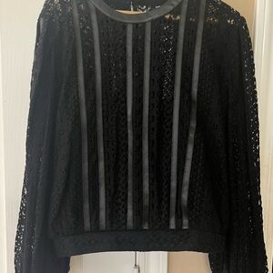 EXPRESS Faux Leather & Lace Long Sleeve Black Top sz Large